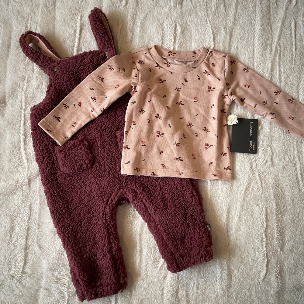 NWT!!! Gerber Modern Moments Pink Floral Outfit Overalls Winter Set 6-9 months